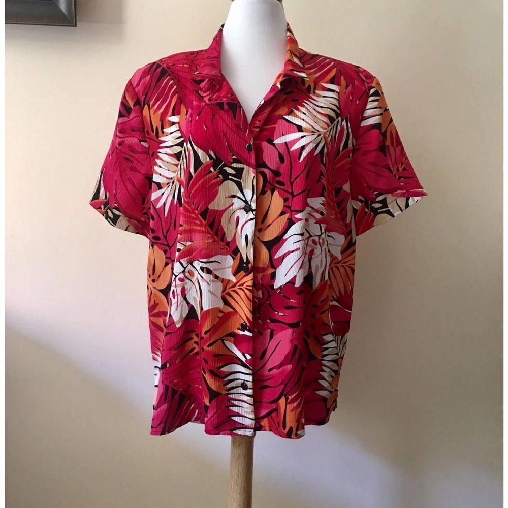 EUC Alfred Dunner Vintage Fuchsia Floral Hawaiian 80's Style Blouse Size 20